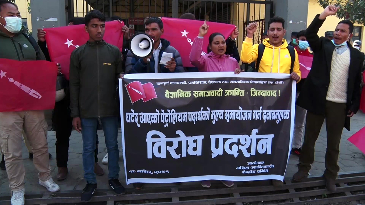 इन्धनकाे मूल्य समायोजन गर्न दबाब दिँदै प्रदर्शन